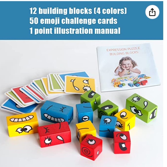 NEW Montessori Wooden Expressions Matching Block Puzzles Building Cubes - Picture 5 of 6